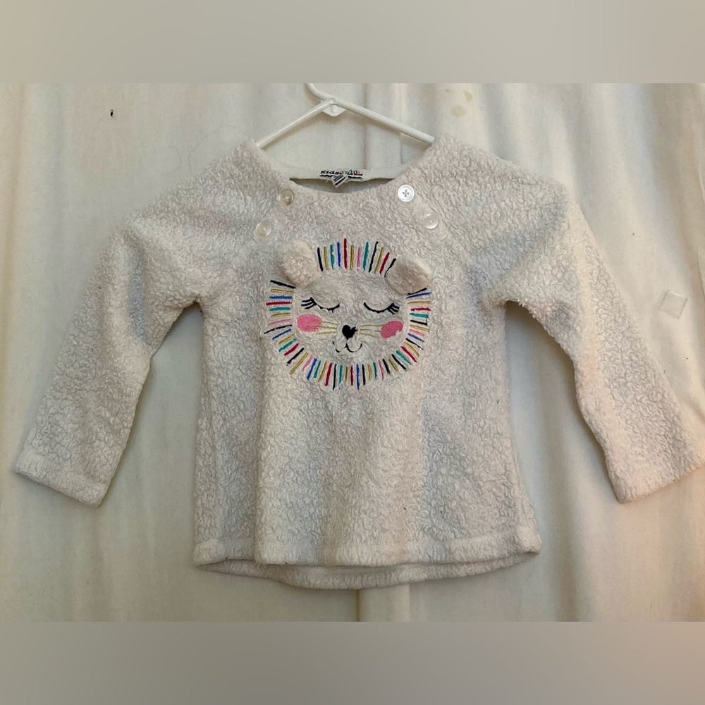 Kids Headquarters Soft Fuzzy White Sweater Lion Face Size 3T